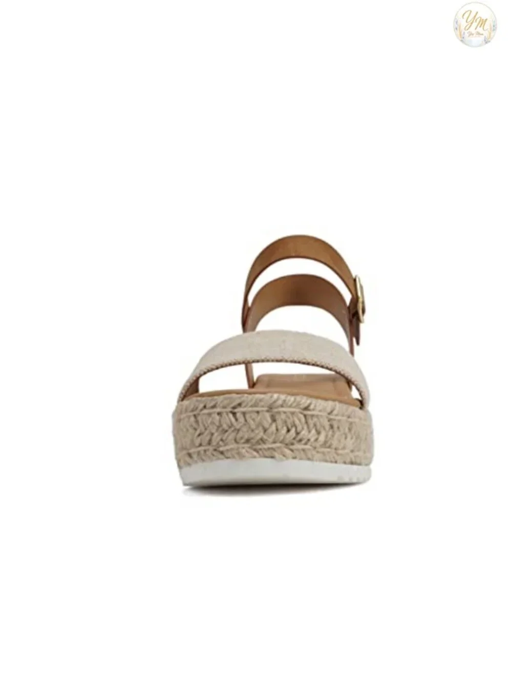Women Open Toe Ankle Strap Platform Espadrille Wedge Sandal Beige Canvas
